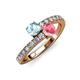 3 - Delise 5.00mm Round Aquamarine and Pink Tourmaline with Side Diamonds Bypass Ring 