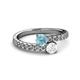 2 - Delise 5.00mm Round Aquamarine and White Sapphire with Side Diamonds Bypass Ring 