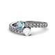 1 - Delise 5.00mm Round Aquamarine and White Sapphire with Side Diamonds Bypass Ring 
