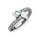 3 - Delise 5.00mm Round Aquamarine and White Sapphire with Side Diamonds Bypass Ring 
