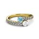 2 - Delise 5.00mm Round Aquamarine and White Sapphire with Side Diamonds Bypass Ring 