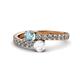 1 - Delise 5.00mm Round Aquamarine and White Sapphire with Side Diamonds Bypass Ring 