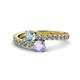 1 - Delise 5.00mm Round Aquamarine and Tanzanite with Side Diamonds Bypass Ring 