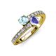 3 - Delise 5.00mm Round Aquamarine and Tanzanite with Side Diamonds Bypass Ring 