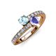 3 - Delise 5.00mm Round Aquamarine and Tanzanite with Side Diamonds Bypass Ring 