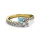 2 - Delise 5.00mm Round Aquamarine and Diamond with Side Diamonds Bypass Ring 