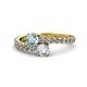 1 - Delise 5.00mm Round Aquamarine and Diamond with Side Diamonds Bypass Ring 