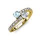 3 - Delise 5.00mm Round Aquamarine and Diamond with Side Diamonds Bypass Ring 