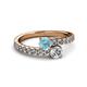 2 - Delise 5.00mm Round Aquamarine and Diamond with Side Diamonds Bypass Ring 