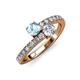 3 - Delise 5.00mm Round Aquamarine and Diamond with Side Diamonds Bypass Ring 