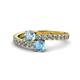 1 - Delise 5.00mm Round Aquamarine and Blue Topaz with Side Diamonds Bypass Ring 