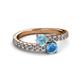 2 - Delise 5.00mm Round Aquamarine and Blue Topaz with Side Diamonds Bypass Ring 