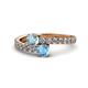 1 - Delise 5.00mm Round Aquamarine and Blue Topaz with Side Diamonds Bypass Ring 