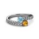 2 - Delise 5.00mm Round Aquamarine and Citrine with Side Diamonds Bypass Ring 