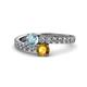 1 - Delise 5.00mm Round Aquamarine and Citrine with Side Diamonds Bypass Ring 