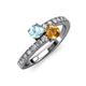 3 - Delise 5.00mm Round Aquamarine and Citrine with Side Diamonds Bypass Ring 