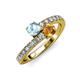 3 - Delise 5.00mm Round Aquamarine and Citrine with Side Diamonds Bypass Ring 