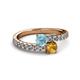 2 - Delise 5.00mm Round Aquamarine and Citrine with Side Diamonds Bypass Ring 