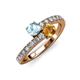 3 - Delise 5.00mm Round Aquamarine and Citrine with Side Diamonds Bypass Ring 