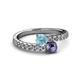 2 - Delise 5.00mm Round Aquamarine and Iolite with Side Diamonds Bypass Ring 