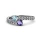 1 - Delise 5.00mm Round Aquamarine and Iolite with Side Diamonds Bypass Ring 