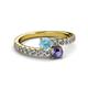 2 - Delise 5.00mm Round Aquamarine and Iolite with Side Diamonds Bypass Ring 