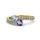 1 - Delise 5.00mm Round Aquamarine and Iolite with Side Diamonds Bypass Ring 