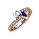 3 - Delise 5.00mm Round Aquamarine and Iolite with Side Diamonds Bypass Ring 
