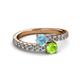 2 - Delise 5.00mm Round Aquamarine and Peridot with Side Diamonds Bypass Ring 
