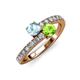 3 - Delise 5.00mm Round Aquamarine and Peridot with Side Diamonds Bypass Ring 