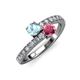 3 - Delise 5.00mm Round Aquamarine and Rhodolite Garnet with Side Diamonds Bypass Ring 