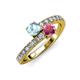 3 - Delise 5.00mm Round Aquamarine and Rhodolite Garnet with Side Diamonds Bypass Ring 