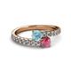 2 - Delise 5.00mm Round Aquamarine and Rhodolite Garnet with Side Diamonds Bypass Ring 