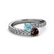 2 - Delise 5.00mm Round Aquamarine and Red Garnet with Side Diamonds Bypass Ring 