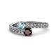 1 - Delise 5.00mm Round Aquamarine and Red Garnet with Side Diamonds Bypass Ring 