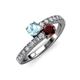 3 - Delise 5.00mm Round Aquamarine and Red Garnet with Side Diamonds Bypass Ring 