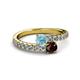 2 - Delise 5.00mm Round Aquamarine and Red Garnet with Side Diamonds Bypass Ring 