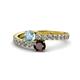 1 - Delise 5.00mm Round Aquamarine and Red Garnet with Side Diamonds Bypass Ring 