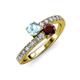 3 - Delise 5.00mm Round Aquamarine and Red Garnet with Side Diamonds Bypass Ring 