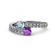 1 - Delise 5.00mm Round Aquamarine and Amethyst with Side Diamonds Bypass Ring 