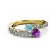 2 - Delise 5.00mm Round Aquamarine and Amethyst with Side Diamonds Bypass Ring 