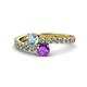 1 - Delise 5.00mm Round Aquamarine and Amethyst with Side Diamonds Bypass Ring 