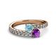 2 - Delise 5.00mm Round Aquamarine and Amethyst with Side Diamonds Bypass Ring 