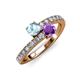 3 - Delise 5.00mm Round Aquamarine and Amethyst with Side Diamonds Bypass Ring 