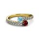 2 - Delise 5.00mm Round Aquamarine and Ruby with Side Diamonds Bypass Ring 