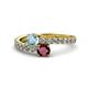 1 - Delise 5.00mm Round Aquamarine and Ruby with Side Diamonds Bypass Ring 