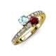 3 - Delise 5.00mm Round Aquamarine and Ruby with Side Diamonds Bypass Ring 