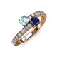 3 - Delise 5.00mm Round Aquamarine and Blue Sapphire with Side Diamonds Bypass Ring 