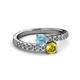 2 - Delise 5.00mm Round Aquamarine and Yellow Sapphire with Side Diamonds Bypass Ring 