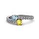 1 - Delise 5.00mm Round Aquamarine and Yellow Sapphire with Side Diamonds Bypass Ring 